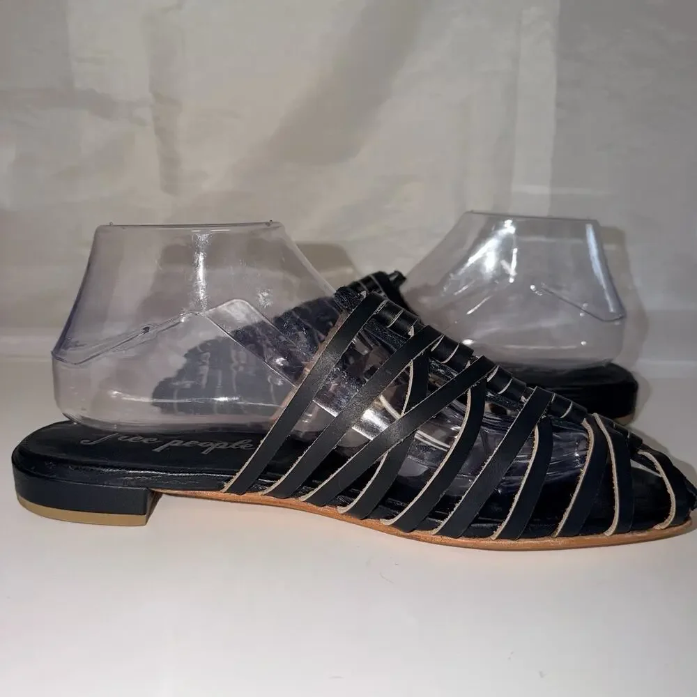 Free People Black Leather Strappy Slide Sandals – EU 40 US 9-9.5 JB2